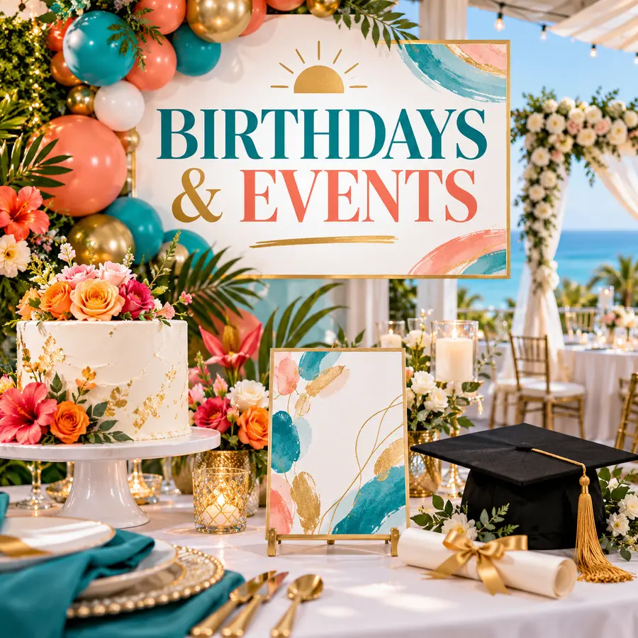 Colorful coordinated birthday, graduation and special-event design display